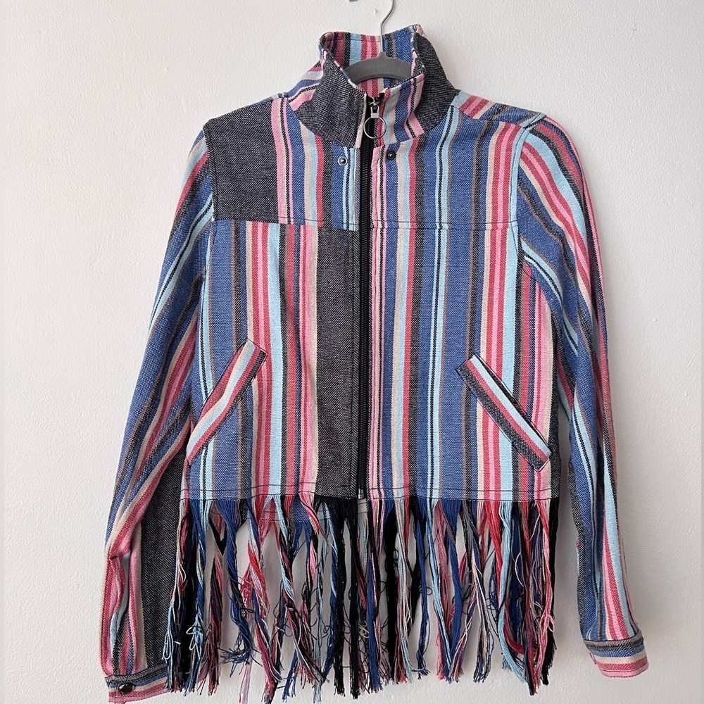 Guess Striped Tassel Zip Up Jacket